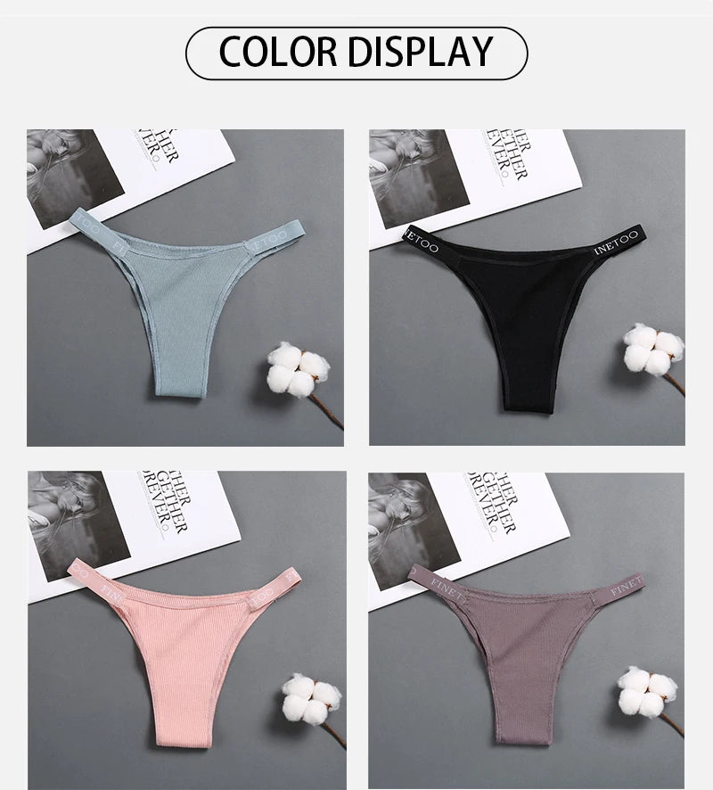 FINETOO 3Pcs Low-Rise Cotton Panties Women Sexy Bikini Underwear Letter Belt Underpants Ladies Comfortable Briefs Female Panties