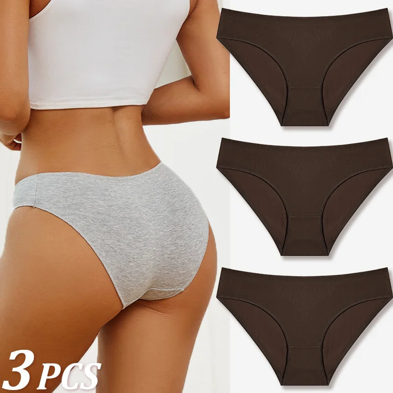 3-Pack Cotton Low-Rise Briefs – Breathable Lace-Trim Underwear for Women (S–XL, 20 Color Sets)
