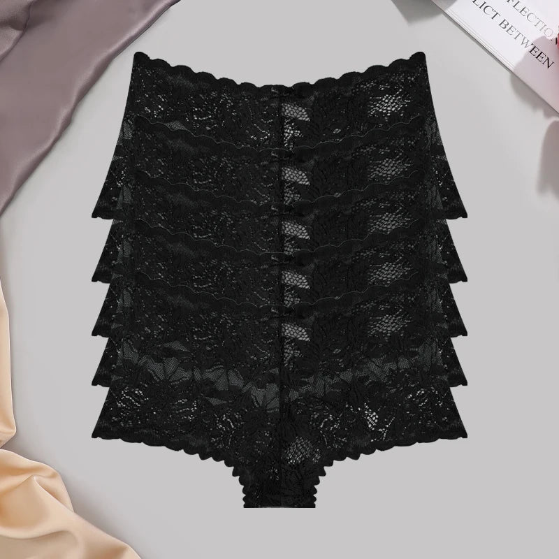 5-Pack Lace Floral Boyshorts — Low-Rise Hollow Out Panties
