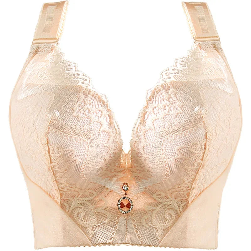 Women's Plus Size Lace Push Up Bra | Sexy Underwire Full Coverage Bra for Curvy Women | Wide Side Wings C–E Cup (34–50)