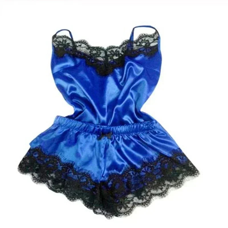 Lace Silk Cami Top & Shorts Pajama Set – V-Neck, Sleeveless, Summer Sleepwear | Women's Loungewear