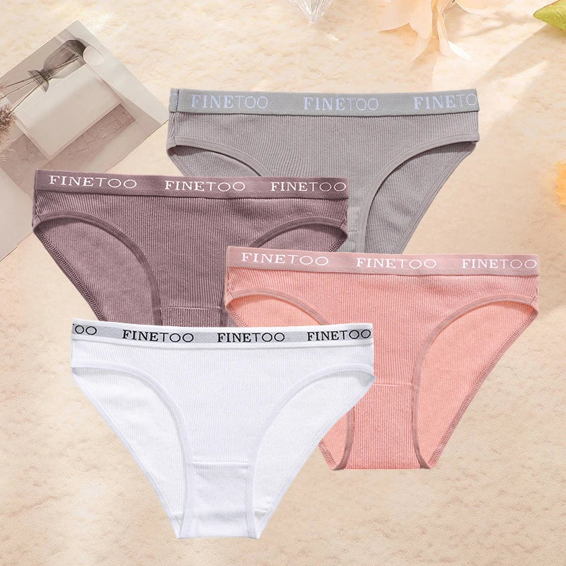 FINETOO 4PCS/Set Women's Cotton Panties Sexy Low Rise Briefs Letter Belt Underwear Female Underpants Intimates Lingerie M-2XL