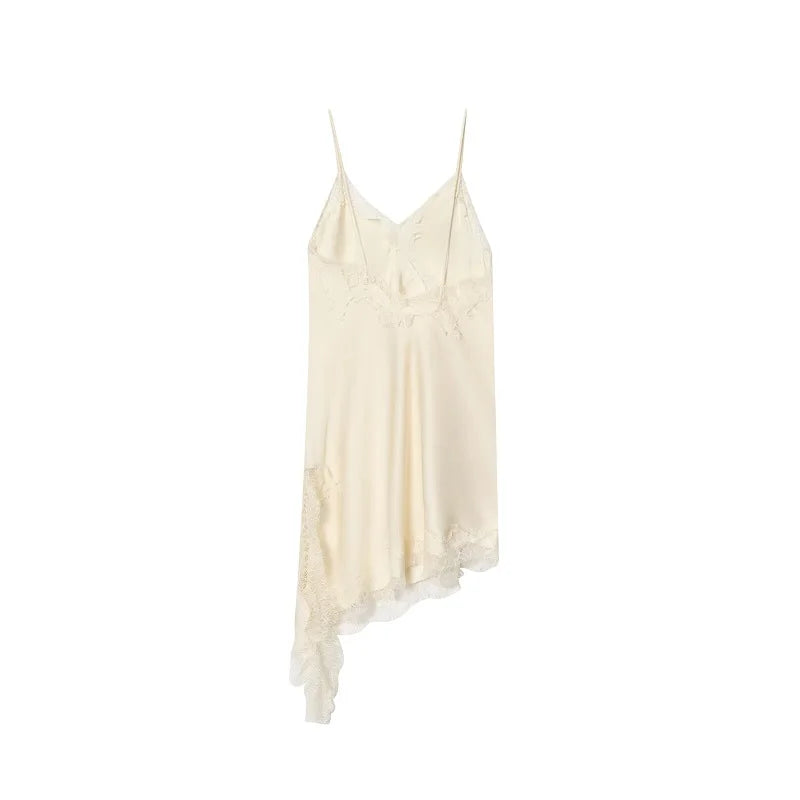 MUJER Lace Slip Mini Dress Women Satin Backless Summer Dress Woman Asymmetric Party Women's Dress Sexy Beach Dresses for Women