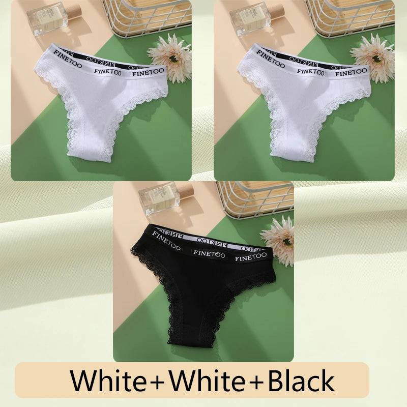 3-Pack Cotton Lace-Trim Brazilian Thongs — Logo Waistband Low-Rise G-String M–2XL