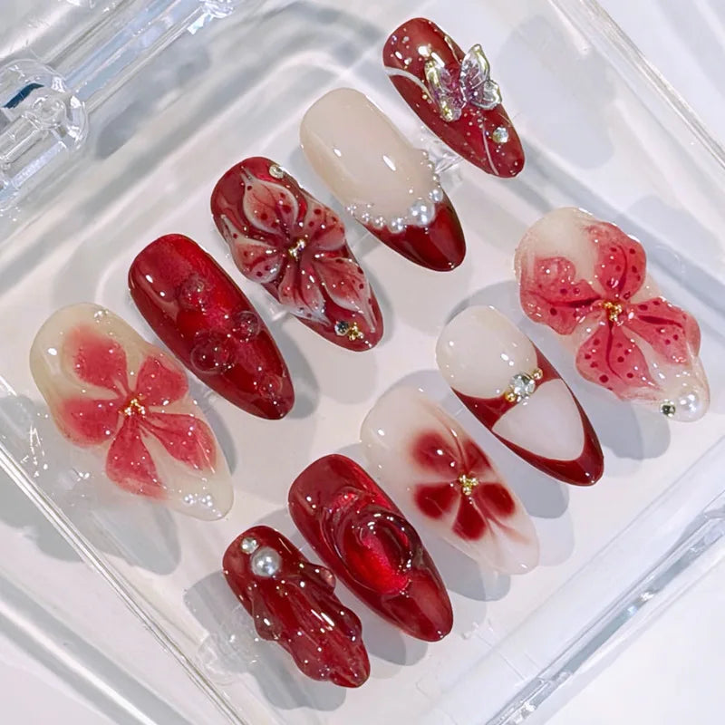 Medium Almond Cat Eye Press-On Nails - Glitter & Gold-Tone Designs, 24 Pieces