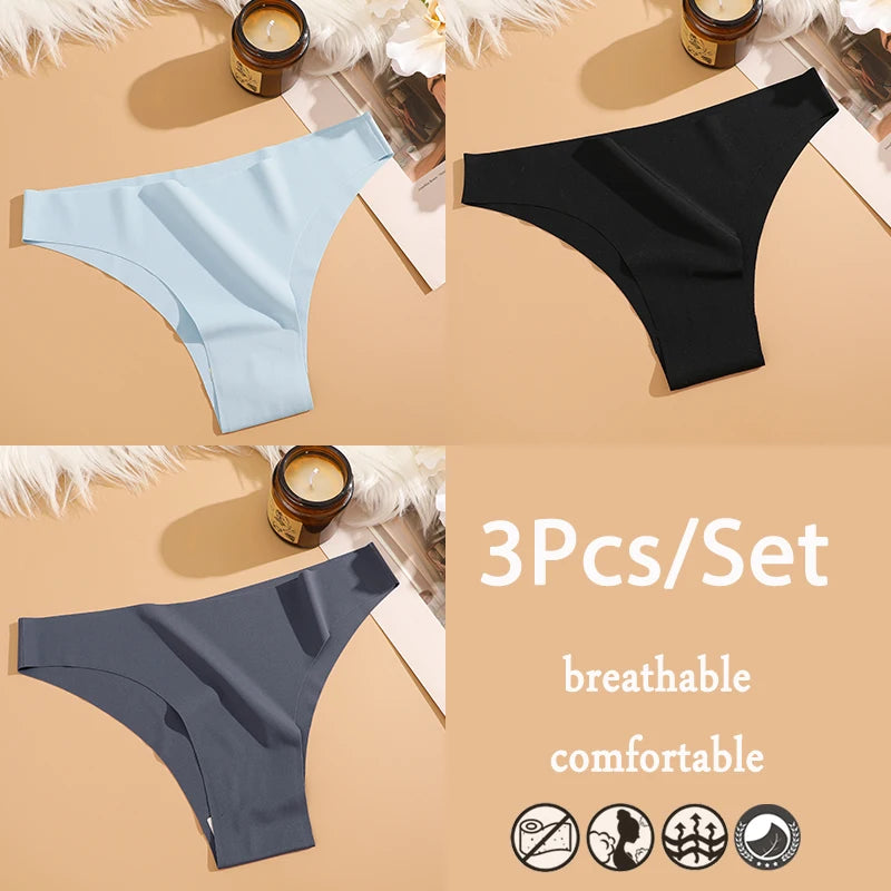 FINETOO 3Pcs/Set Ice Silk Seamless Underwear Low Waisted Brazilian Pants Breathable High Elasticity Lingerie Intimates Panties