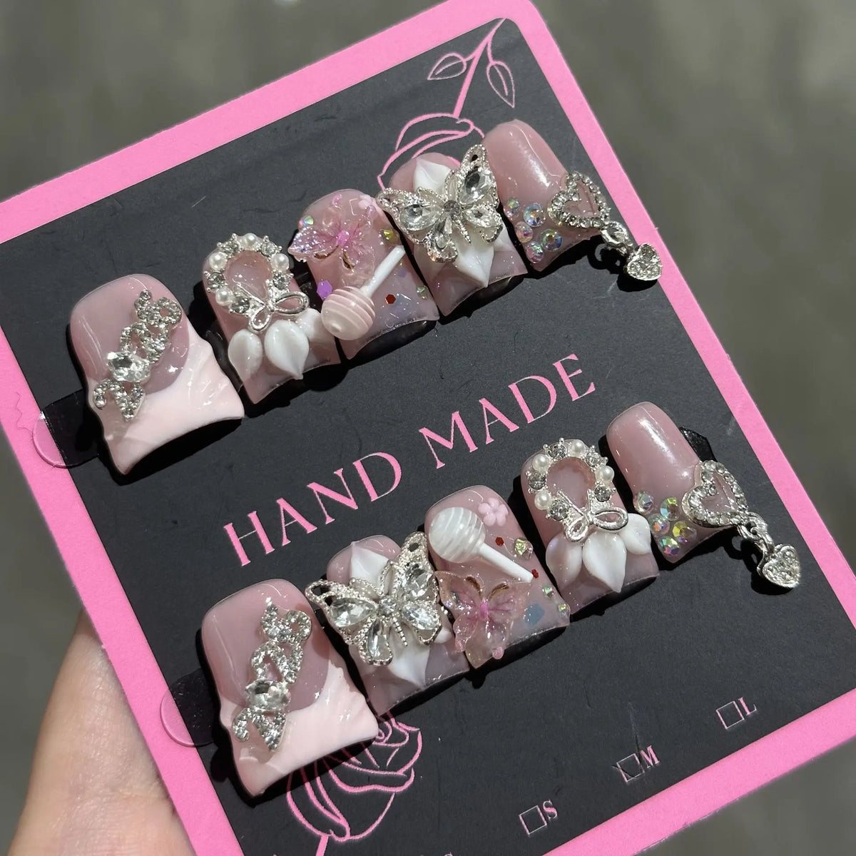 Handmade Duck Tip Press-On Nails - Ocean-Inspired 3D Floral, 10 Pieces