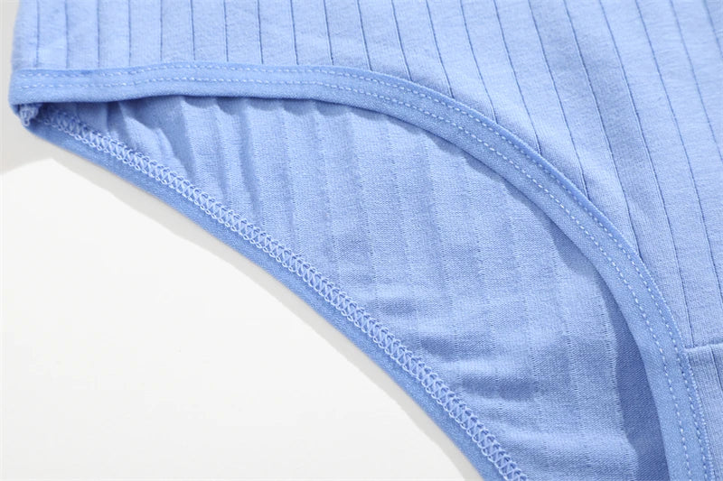 FINETOO 3PCS/SET Cotton Ribbed Striped Underwear for Women Plus Size 10 Soild Colours Stretch Briefs Ladies Soft Lingerie S-7XL