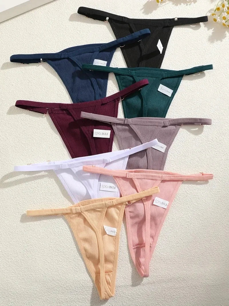 5-Pack Seamless Cotton G-String Panties – Adjustable Waist Low-Rise Underwear for Women (S–XL, 8 Color Sets)