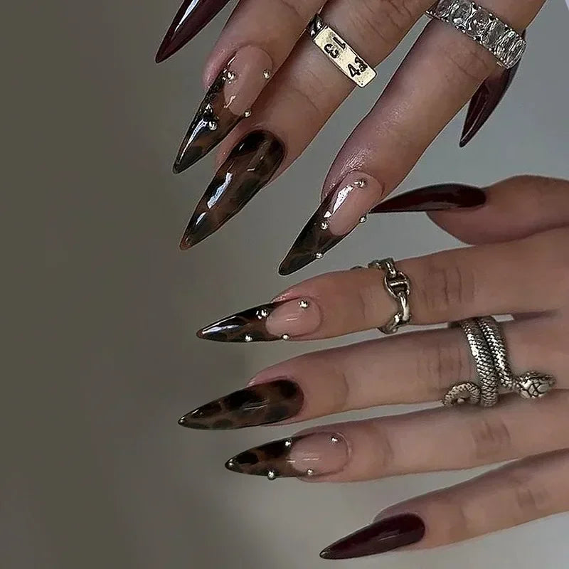 Long Coffin Press-On Nails with Glue – Nude, Pink & Color Designs, 24 Pieces