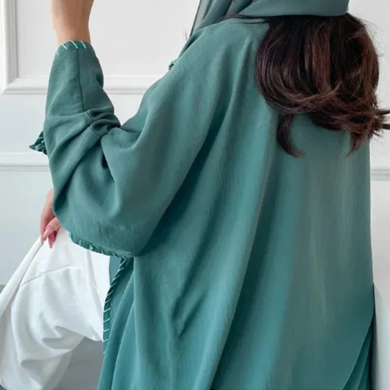 2 Piece Arabia Muslim Modest Cardigan for Women Eid Dubai Hijab Kimono Abaya Dress Luxury Islam Coat Clothing Turkish Solid Robe