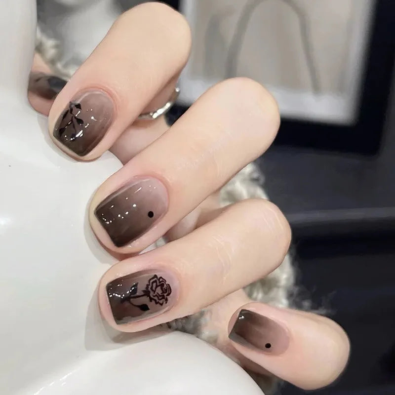 Short Square Cat Eye Press-On Nails with Glue - 24-Piece Set