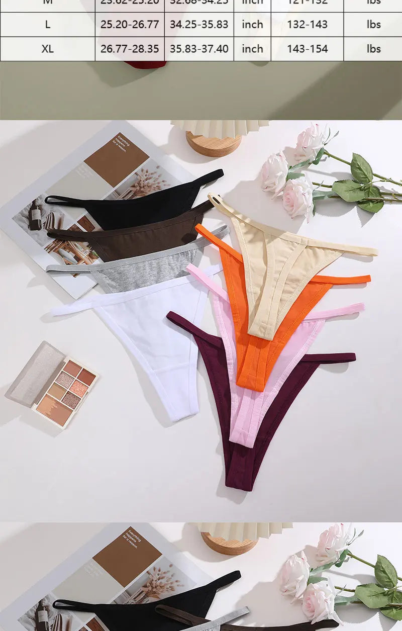 FINETOO 3PCS/Set Sexy Women Cotton G-String Underwear Low Waist Panties Girl T-back Panty Soft Thin Strap Femme Thong Lingerie