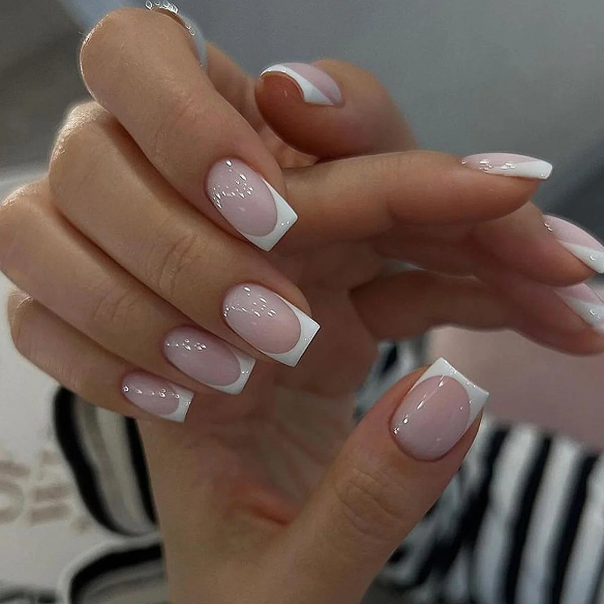 Nude Pink Short Square Press-On Nails - French & Gradient, 24 Pieces