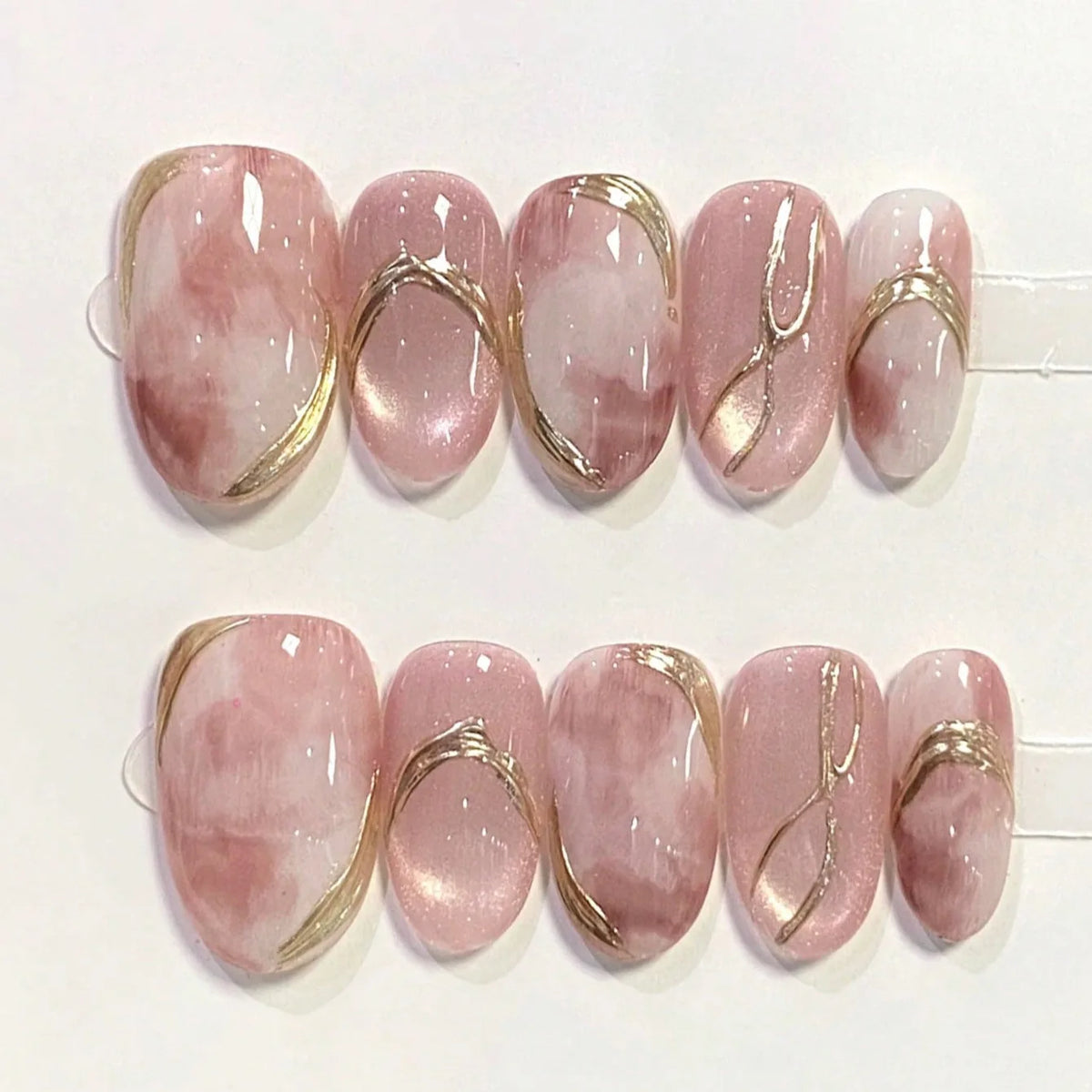Handmade Cat-Eye Press-On Nails – Glitter Almond 10-Piece Kit