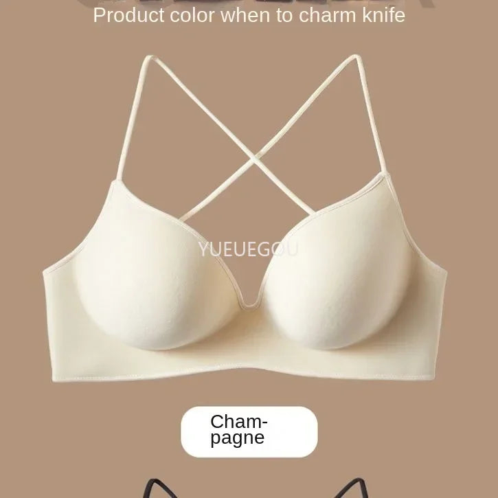 Women's 10CM Extra Thick Push Up Bra for AA/A Cup | Open Back Lingerie with Convertible Cross Straps | Seamless Wire-Free Bra No Marks (70A–85A)
