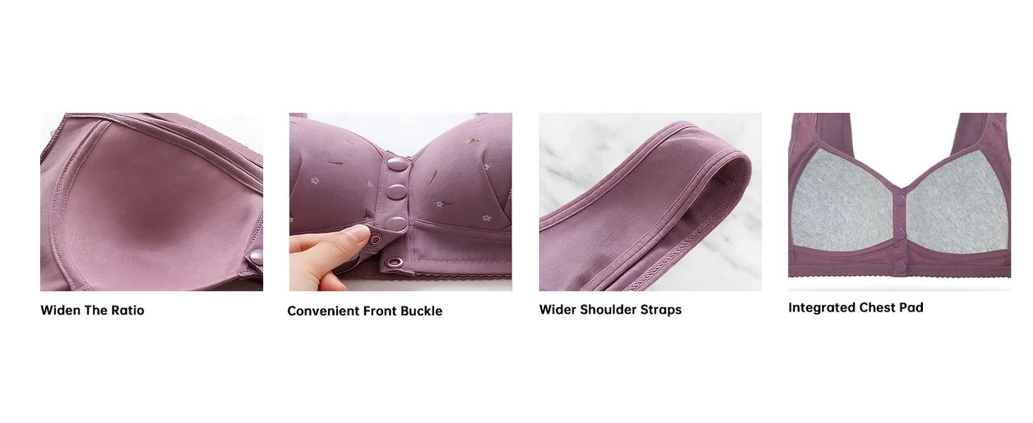 Women's Front Buckle Floral Bra – 7-Piece Set | Wire-Free Support & Breathable Lace