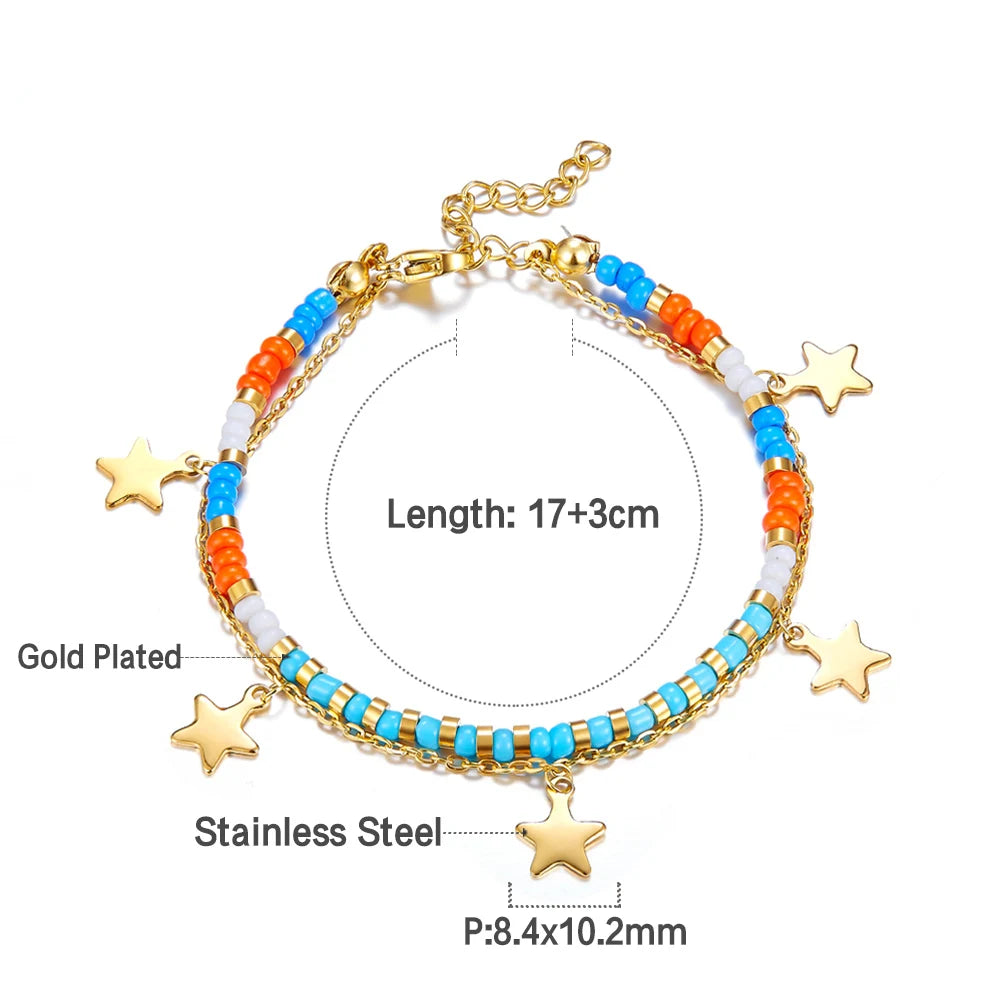Evil Eye Bracelet – 18K Gold-Plated Stainless Steel Boho Charm Bracelet for Women