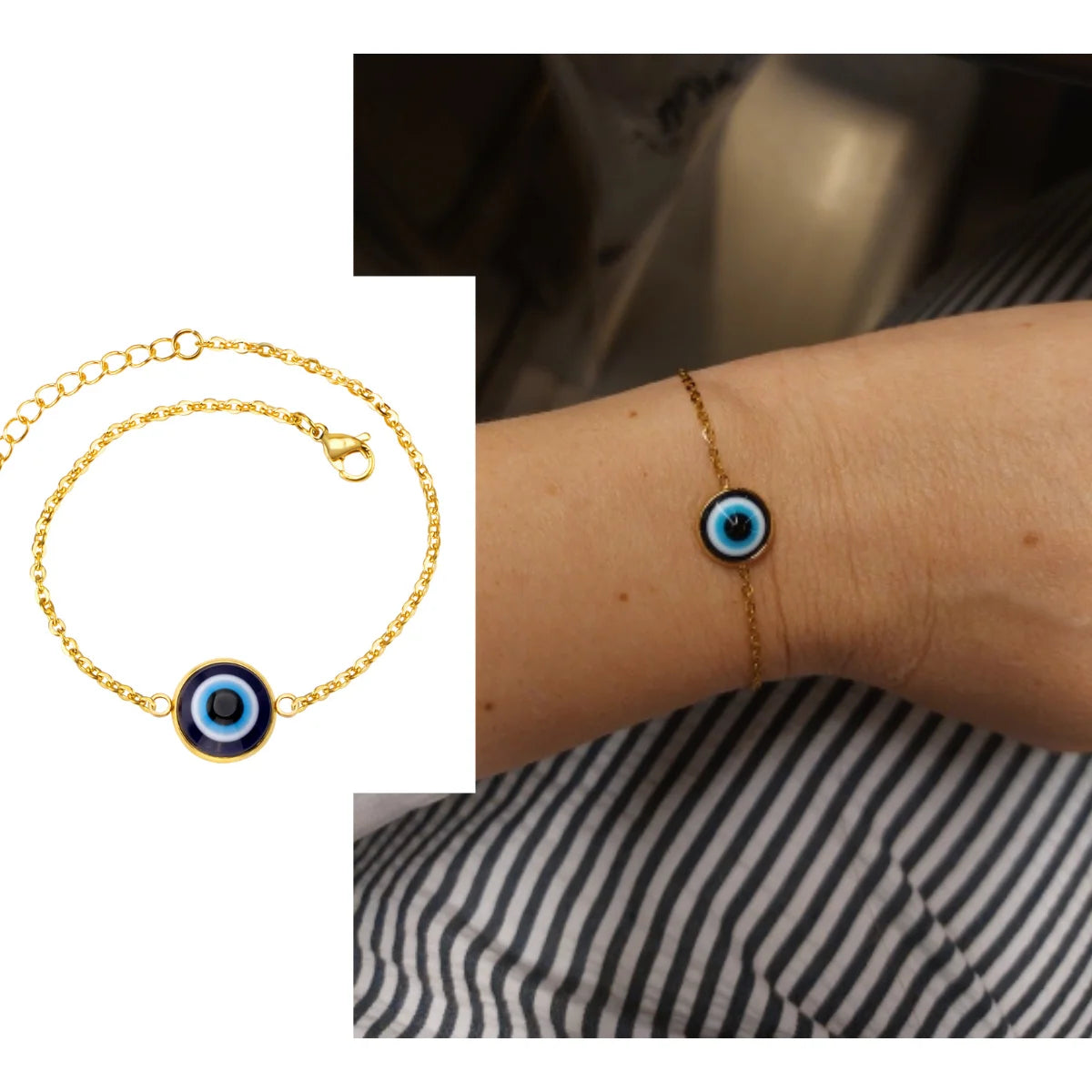 Evil Eye Bracelet – 18K Gold-Plated Stainless Steel Boho Charm Bracelet for Women