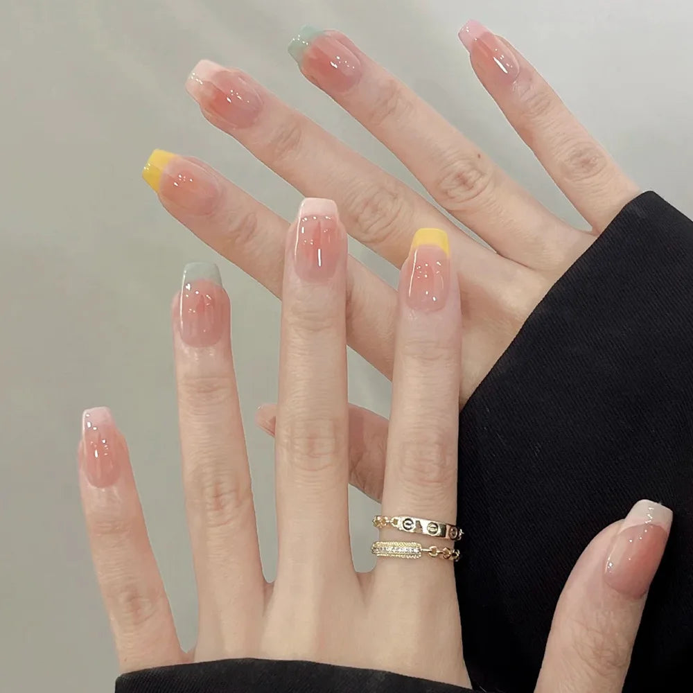 Short Press-On Nails - French Tip, Bow & Glitter Designs, 24 Pieces
