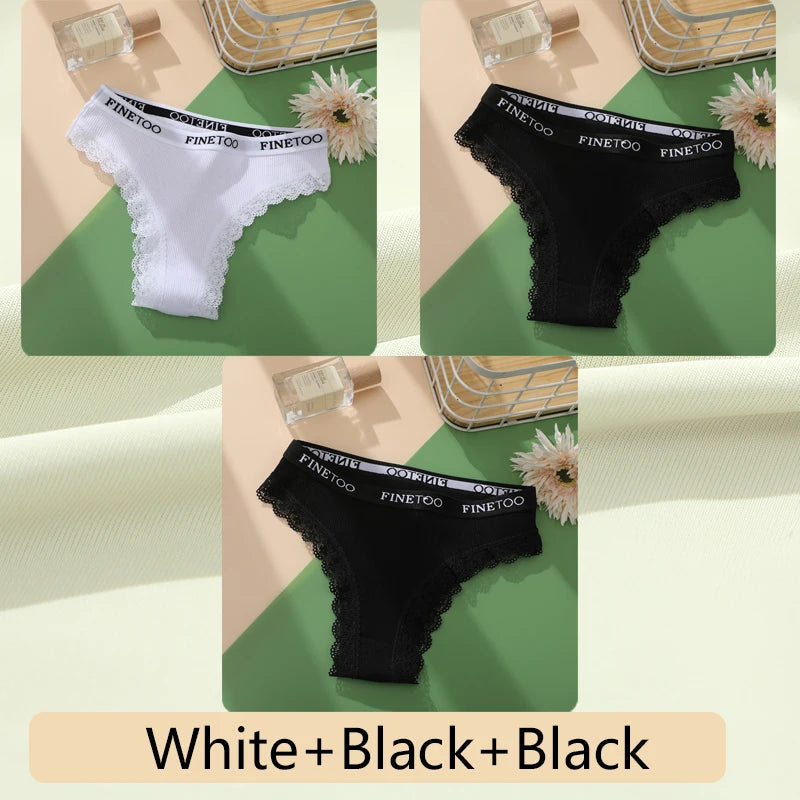 3-Pack Cotton Lace-Trim Brazilian Thongs — Logo Waistband Low-Rise G-String M–2XL