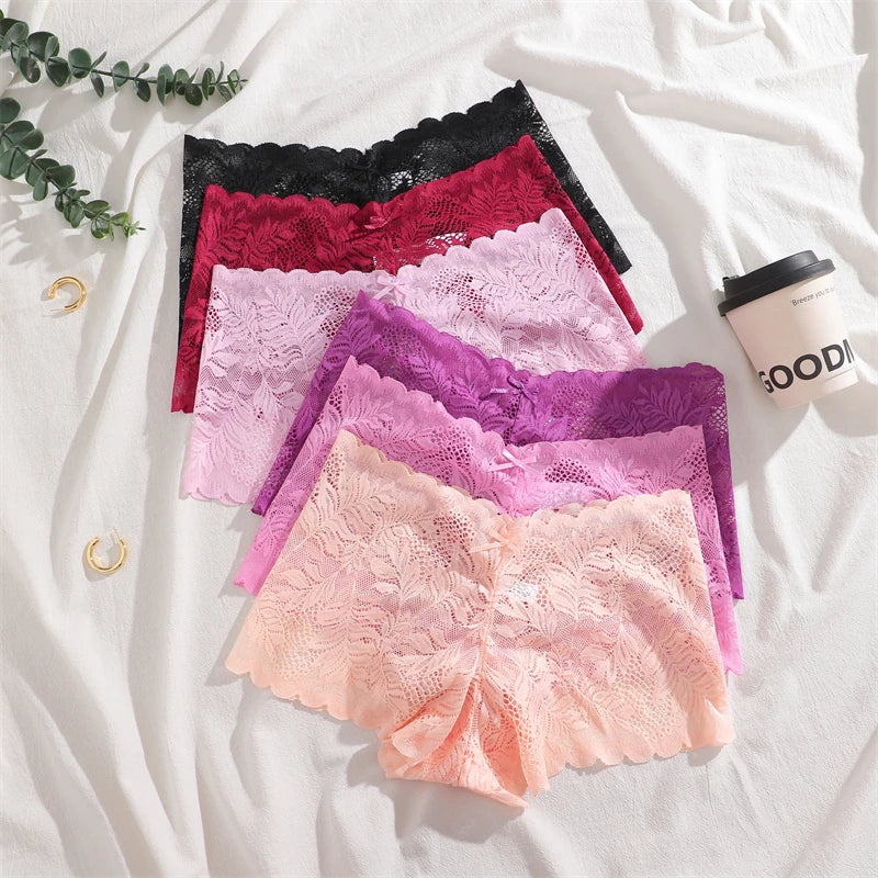 5-Pack Lace Floral Boyshorts — Low-Rise Hollow Out Panties