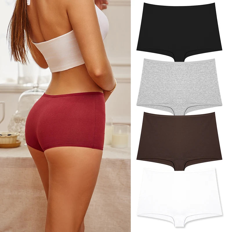 Women's Cotton Boyshort Panties – 4-Piece Set | Seamless Comfortable Underwear (XS–1XL)