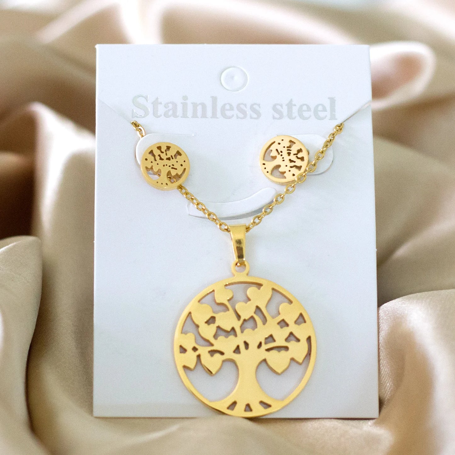 Tree of Life Jewelry Set – Stainless Steel Necklace & Earrings for Women
