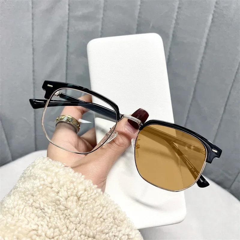 Square Metal Photochromic Glasses | Myopia Lens Options