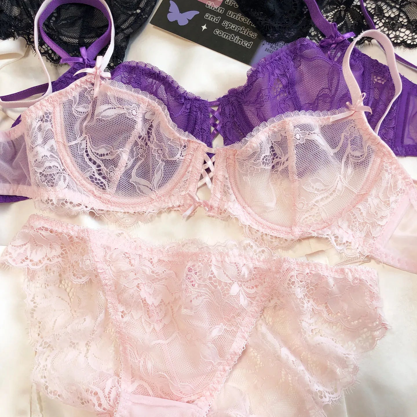 French Hollow Lace Embroidery Push-Up Bra & Panty Set – Ultra-Thin, Underwire | Women's Lingerie