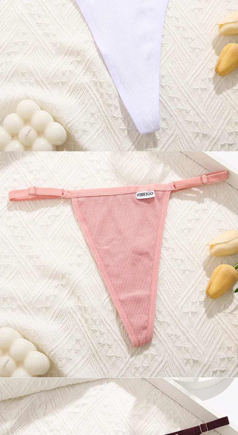 5-Pack Seamless Cotton G-String Panties – Adjustable Waist Low-Rise Underwear for Women (S–XL, 8 Color Sets)