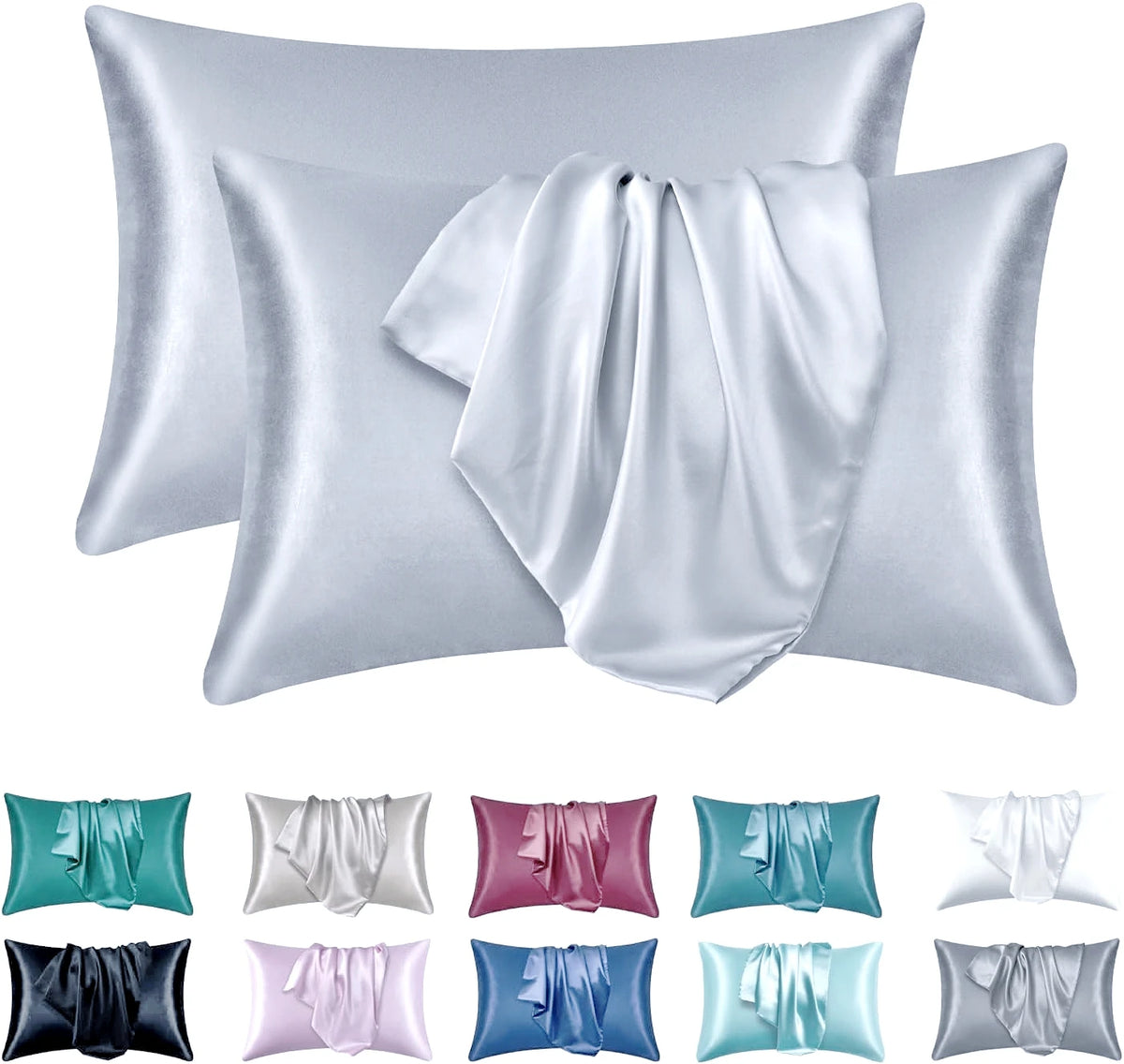 2-Pack Satin Pillowcases with Hidden Zipper, USA Sizes