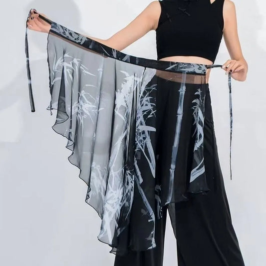 Women's Chiffon Wrap Skirt – Floral Lace Asymmetrical Mini Skirt | Y2K Dance Streetwear