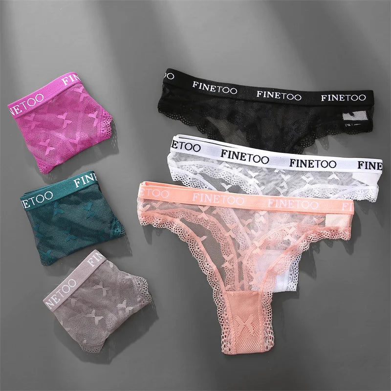 Lace Sheer Thong — Logo Waistband Low-Rise G-String