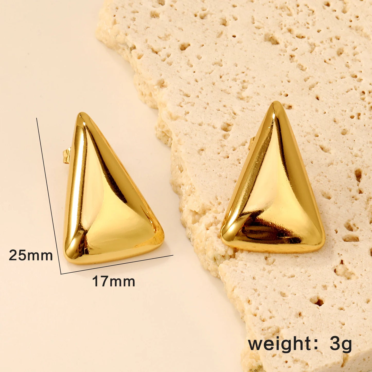 Large Geometric Stud Earrings – 18K Gold-Plated Stainless Steel Round Piercing Earrings for Women