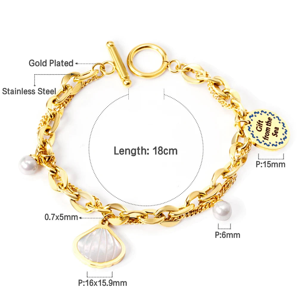 Shell Jewelry Set – 18K Gold-Plated Stainless Steel Necklace, Earrings & Bracelet for Women