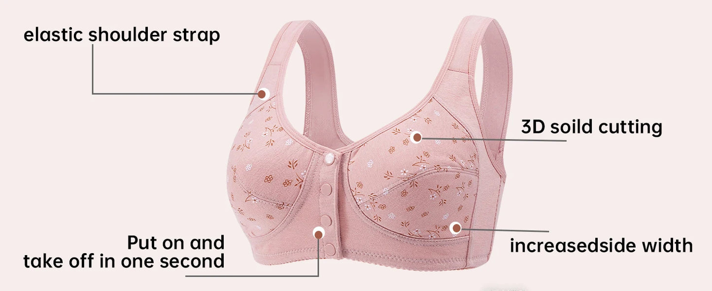 Women's Front Buckle Floral Bra – 7-Piece Set | Wire-Free Support & Breathable Lace