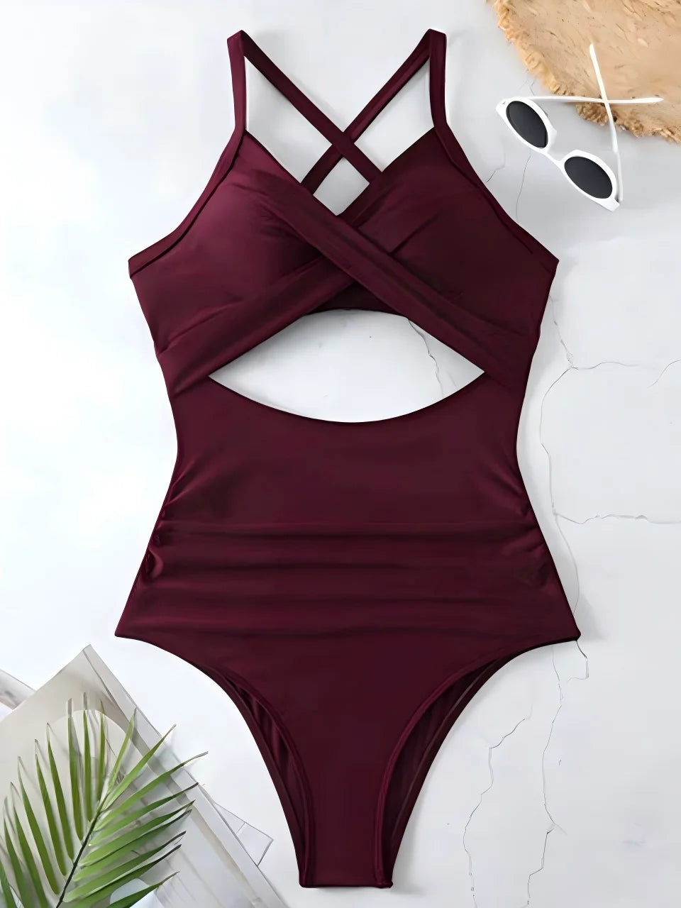 Ruched One-Piece Swimsuit for Women – Solid Color Bodysuit | Adjustable Straps | S–XXL
