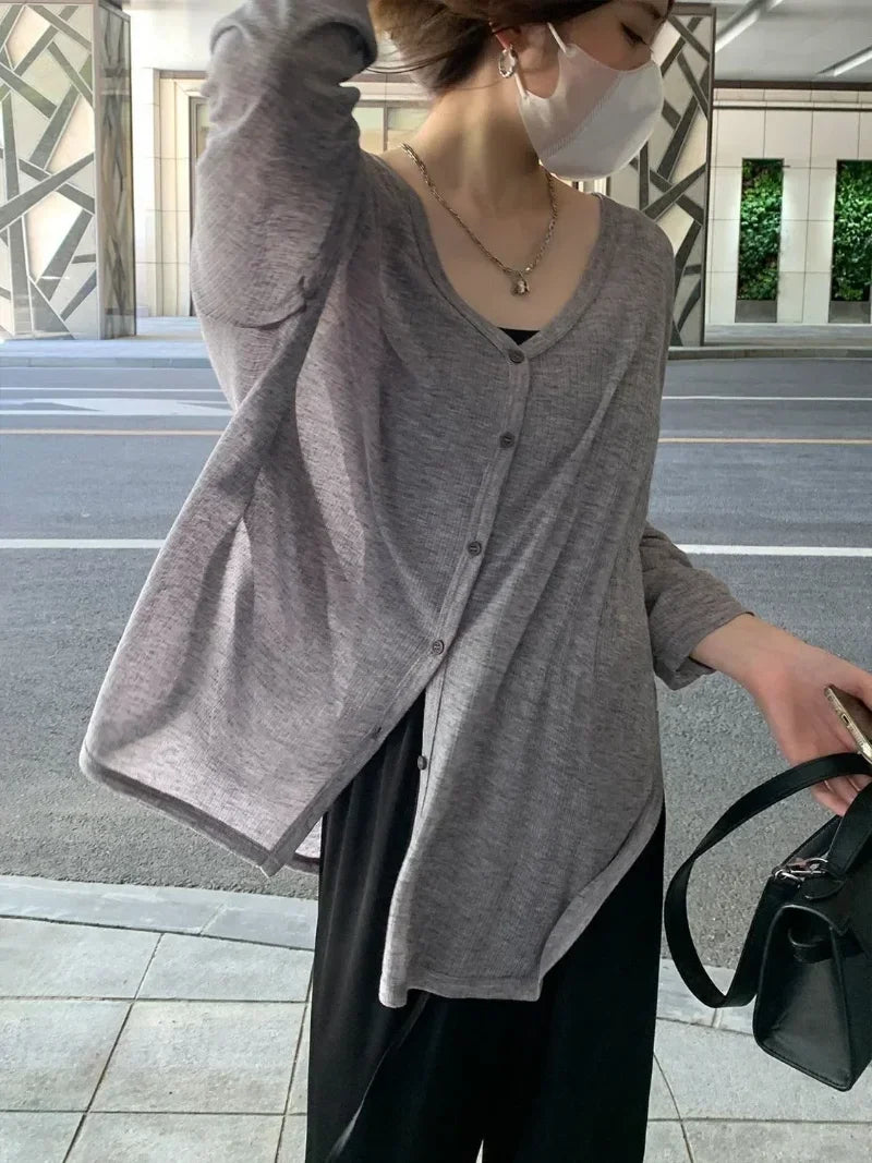 Lightweight V-Neck Button Cardigan — Sun Protection Knit | Women's Tops