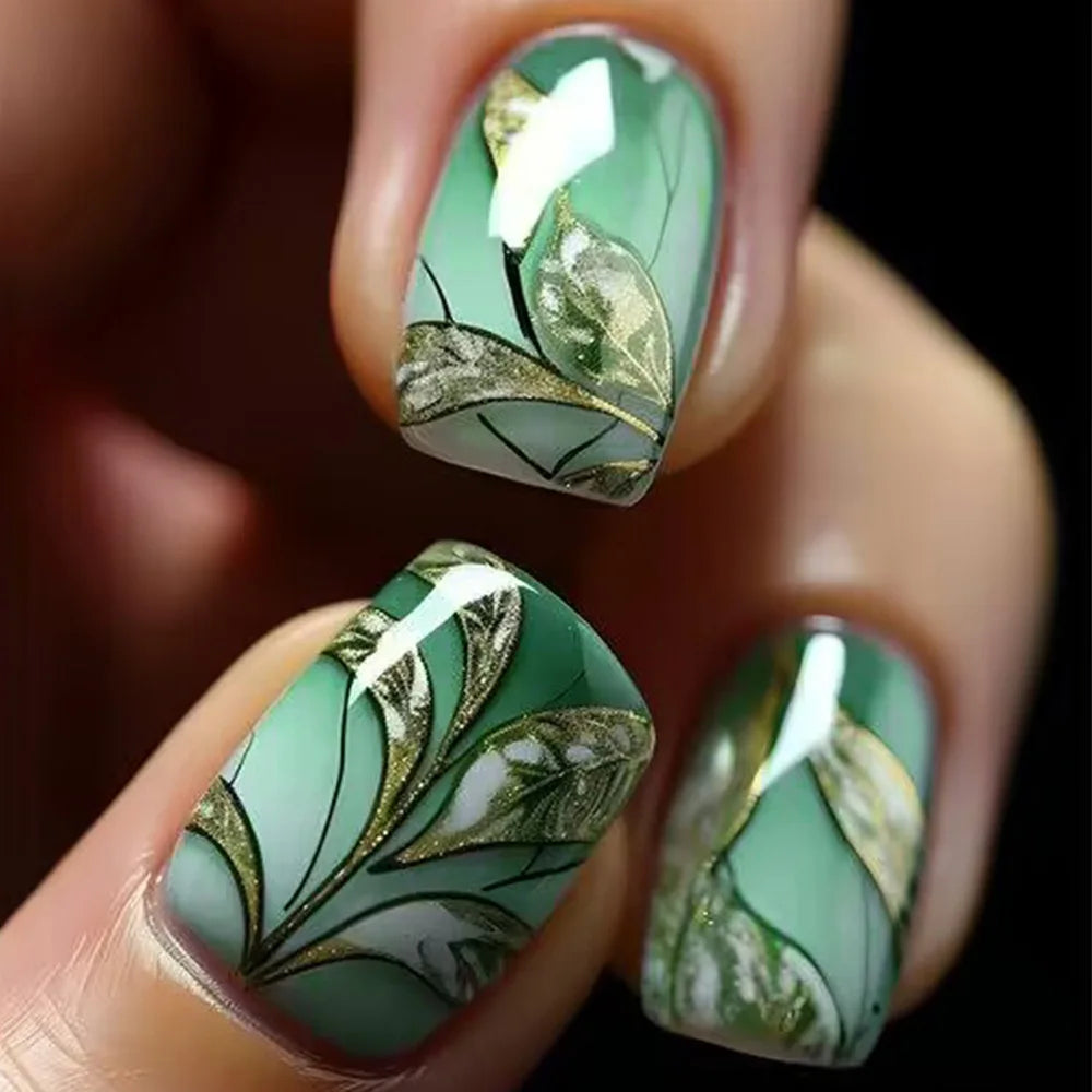 Short Square Press-On Nails - Purple Floral & Gradient French, 24 Pieces