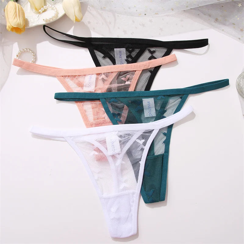 FINETOO 4Pcs/set Lace Thongs Sexy Low Waist Bikini Panties S-XL Lace G-string Underpants Comfortable T-Back Underwear Lingerie