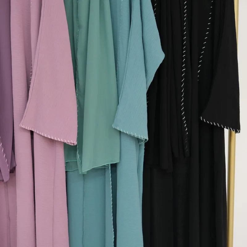 2 Piece Arabia Muslim Modest Cardigan for Women Eid Dubai Hijab Kimono Abaya Dress Luxury Islam Coat Clothing Turkish Solid Robe