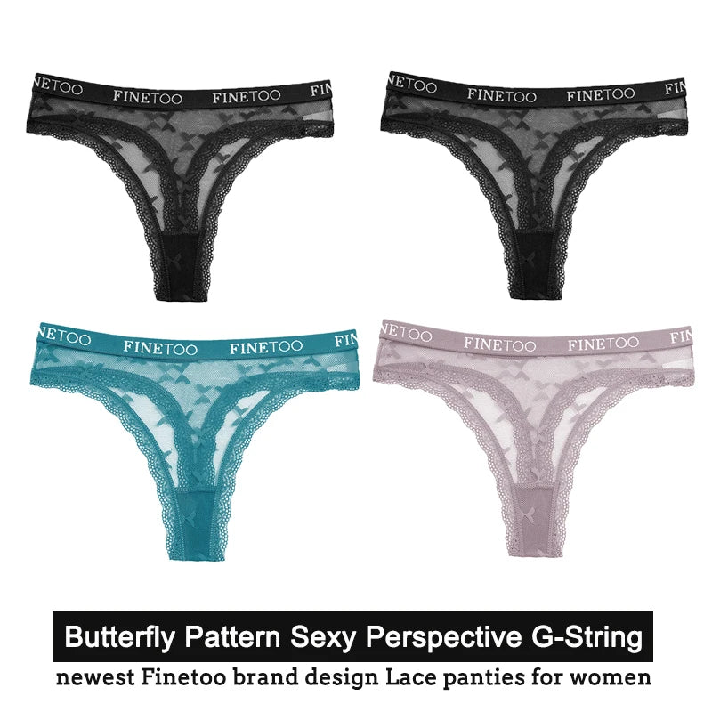 Women's Floral Lace G-String Thongs – 4-Piece Set | Butterfly T-Back Sexy Underwear (S–XL)