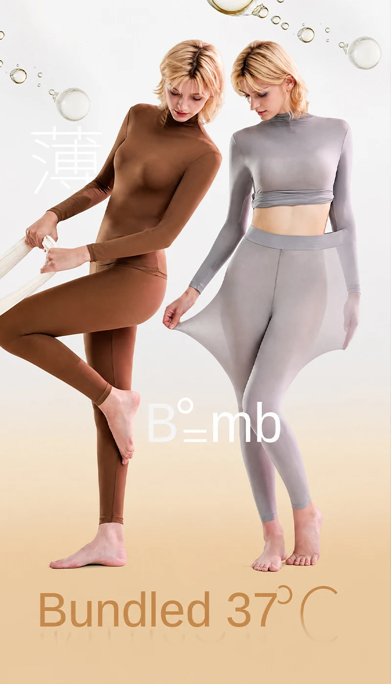 High-Collar Seamless Thermal Set – Long-Sleeve Warm Base Layer for Women, High-Rise (L–XL, 4 Color Sets)