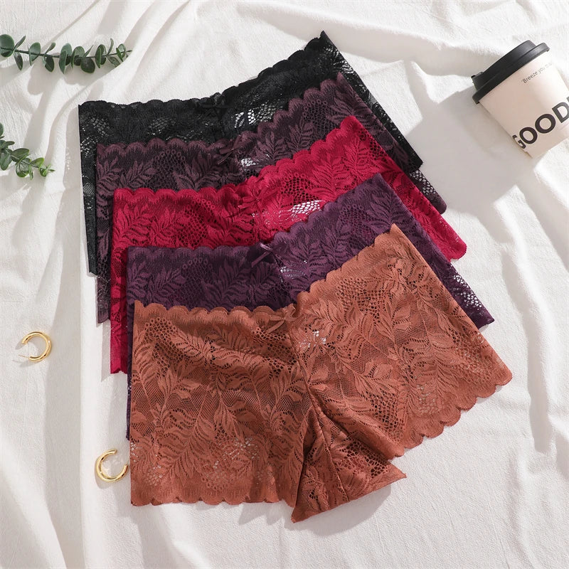 5-Pack Lace Floral Boyshorts — Low-Rise Hollow Out Panties