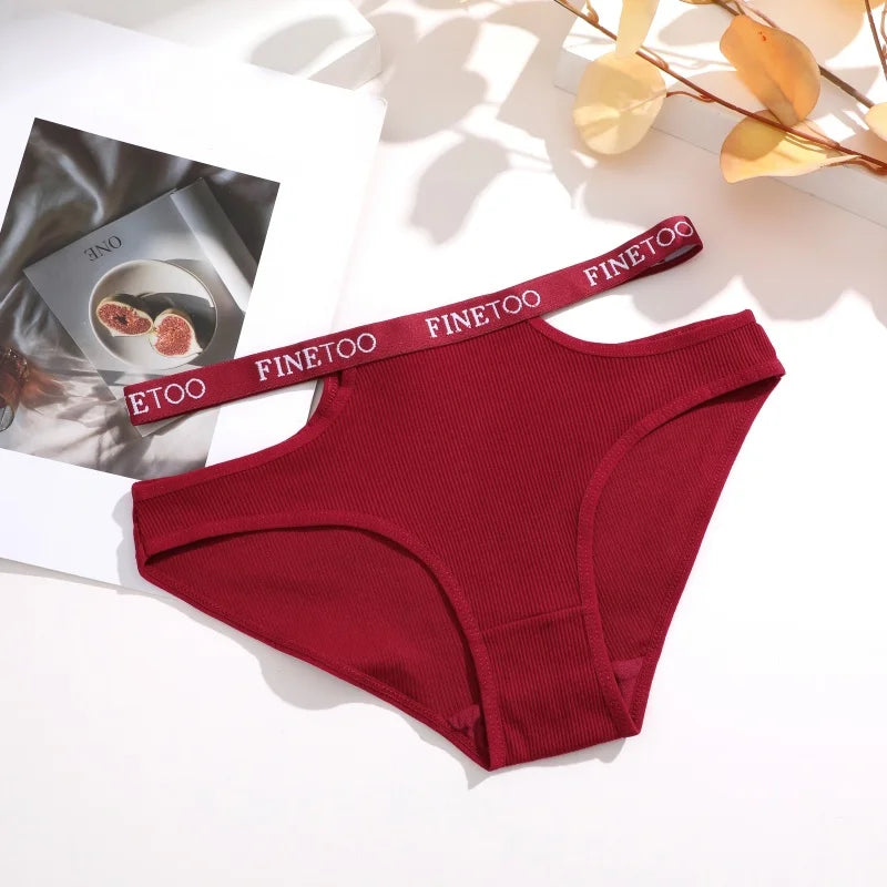 3-Pack Double Letter Belt Hollow-Out Brief Panties – Fashion Cotton Underwear for Women (S–XL, 8 Color Sets)