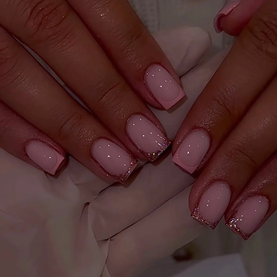 Nude Pink Short Square Press-On Nails - French & Gradient, 24 Pieces