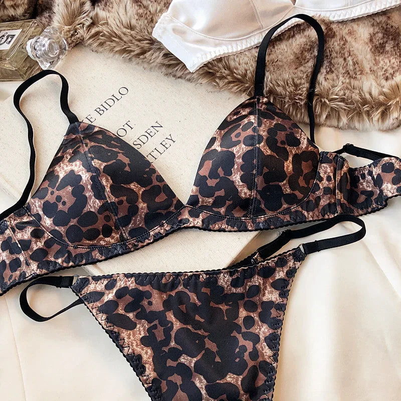Women's Silken Triangle Bra & Thong Set – Wire-Free French Bralette Lingerie (S–XL)