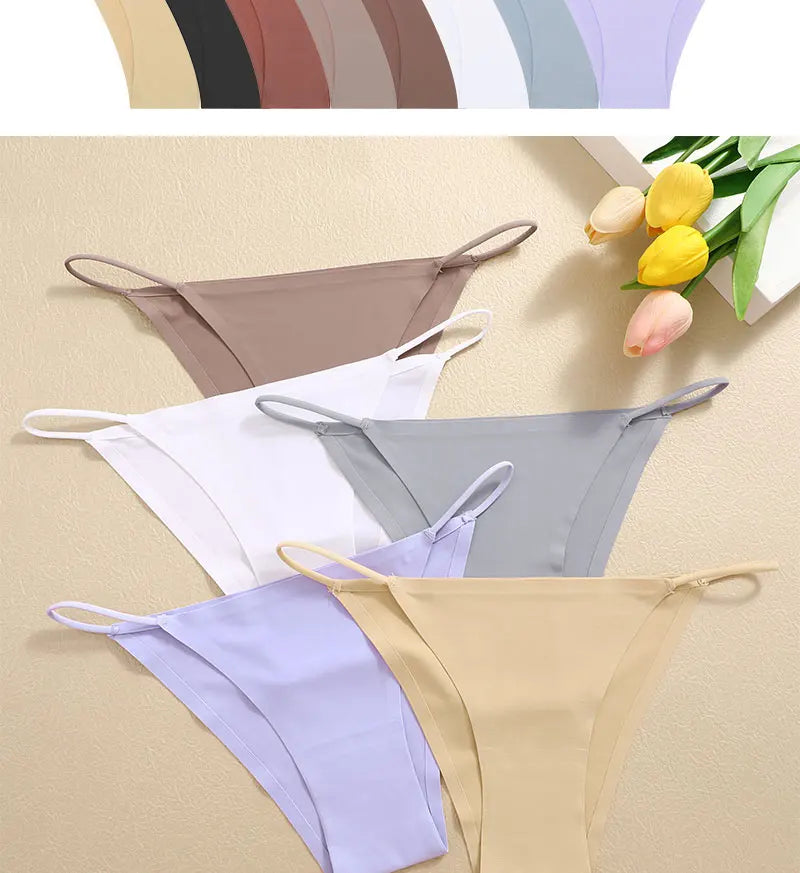 FINETOO 3Pcs Seamless Ice Silk Underwear New Color Sexy Thin Strap Briefs Girls Low Waist Breathable Panties No Trace Lingerie