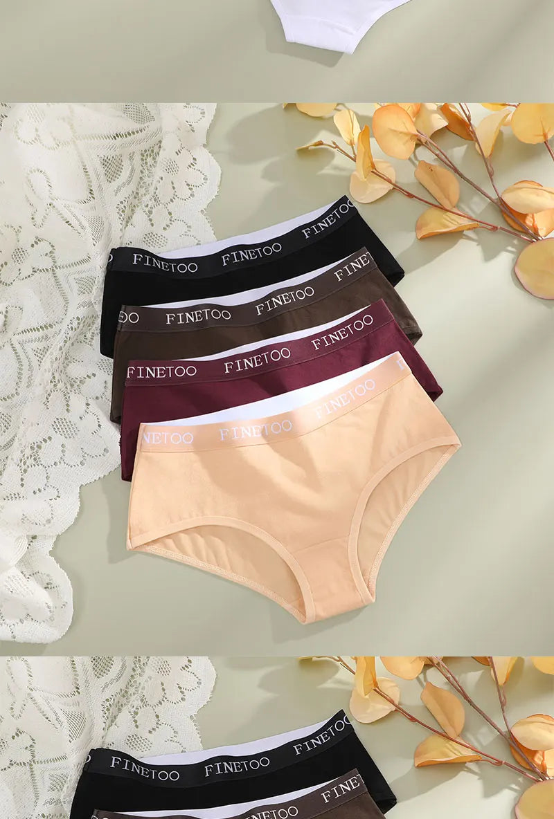 FINETOO 4Pcs/Set Sexy Hip Lifting Triangle Pants Pure Cotton Triangle Pants Low Waist Underwear FINETOO Brand Underwear 8 Colors